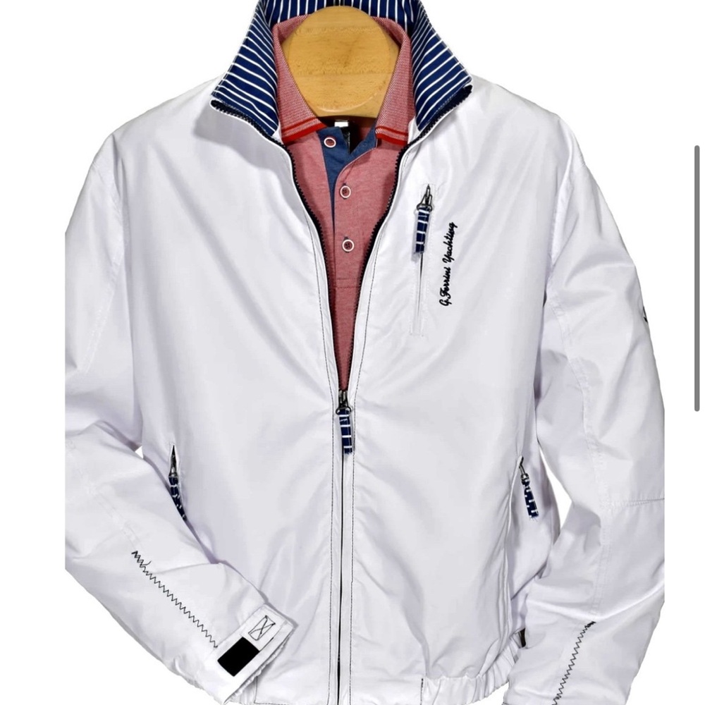 Marchello Microfiber Nautical Yachting Jacket J408 White & Navy Large